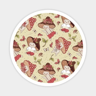 Kawaii Cottagecore Mushroom Pattern Magnet